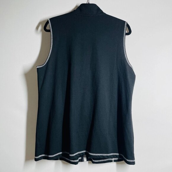 Quacker Factory Womens Black French Terry Zip Front Rhinestone Vest Size Large - Picture 2 of 6